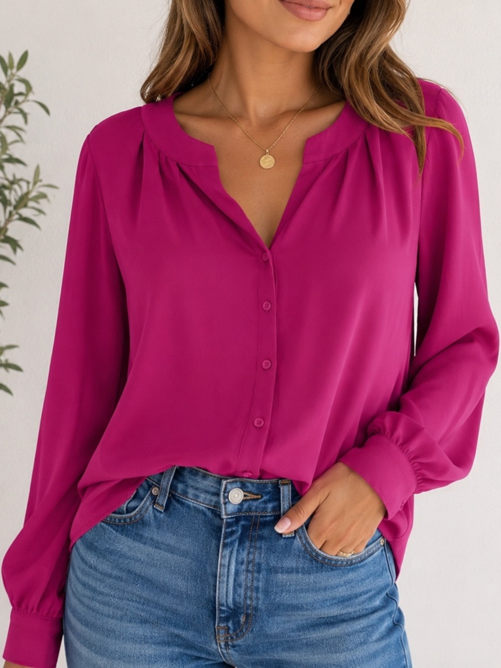 Ro&De Nordstrom Wild Aster Fuchsia Pleated Blouse NWT Small